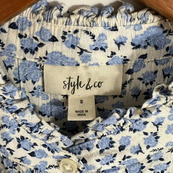 Style & Co Rose Pattern Button Up Shirt Ombre Ruffled Collar NWT $49.50 - Picture 8 of 8